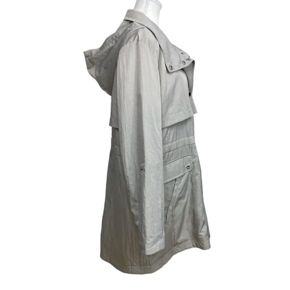 KARL LAGERFELD WOMEN'S GREY SILVER HOODED WIND COAT - XL - Picture 2 of 14